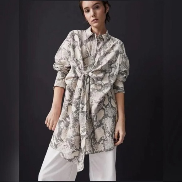 h&m snake print shirt dress H&M | Dresses | Hm Snake Print Long Tie Front Tunic Shirt Dress Xl Gray  Pale Pink